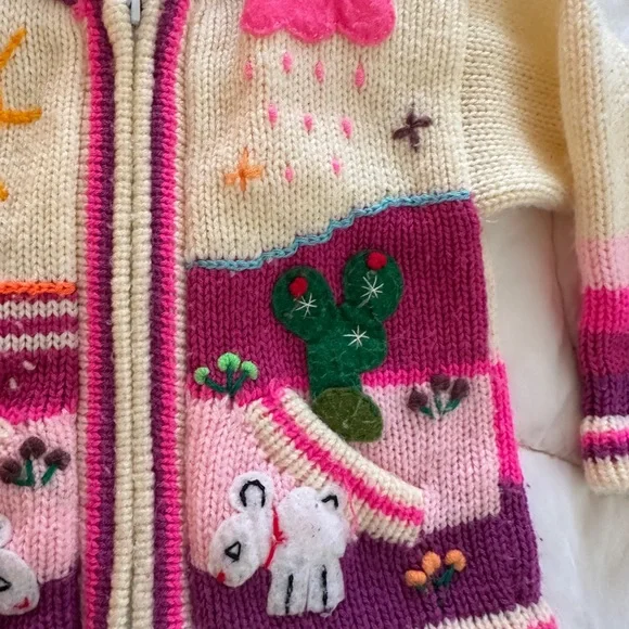 Colorful Knit Hooded Cardigan with Animal Design - Picture 3 of 9